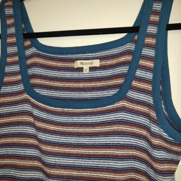 Madewell Cropped Top Striped Camisole Women's XL Teal Knit Store Tag Stretchy - Picture 3 of 13